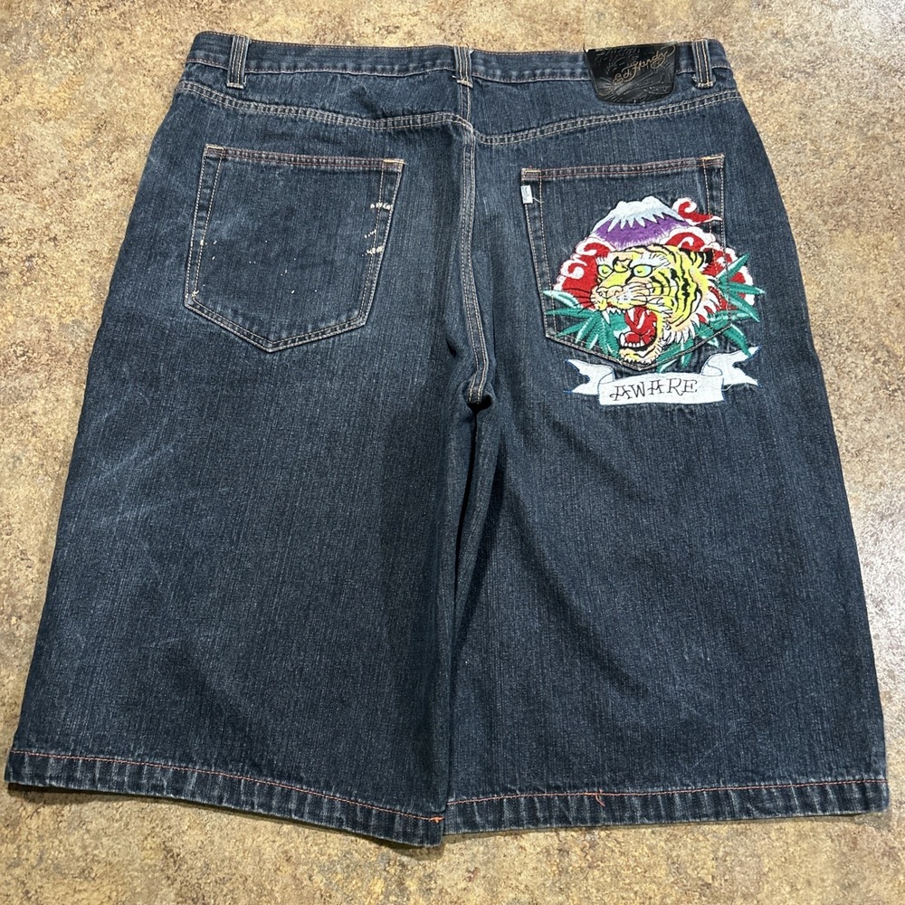 Vintage Y2k Ed Hardy Jorts Baggy Size 42 (fits40)  Hip Hop Tiger Embroidered